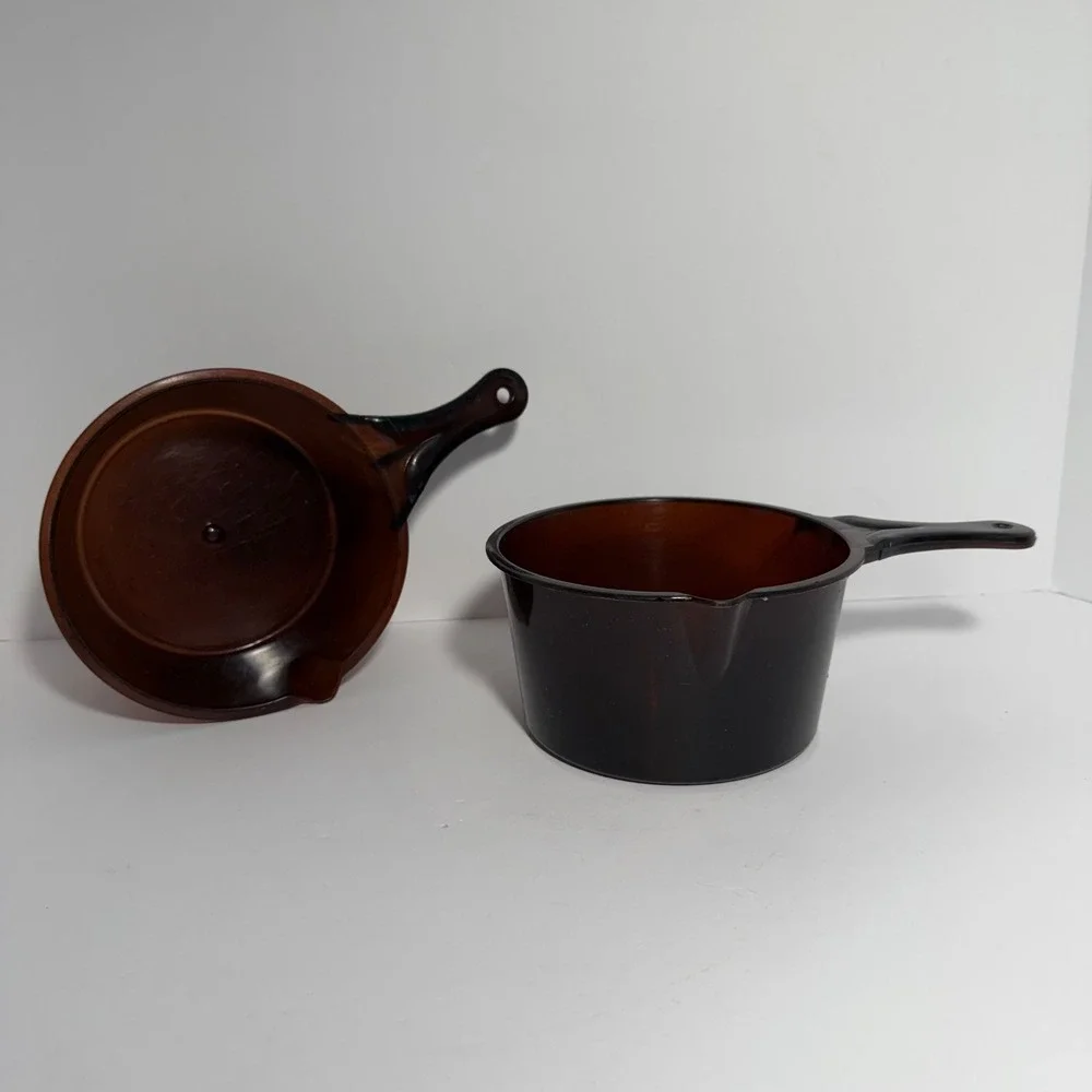 Vintage Amberware Microwave 4 Cups Set 2pc Brown Plastic Pour Spout